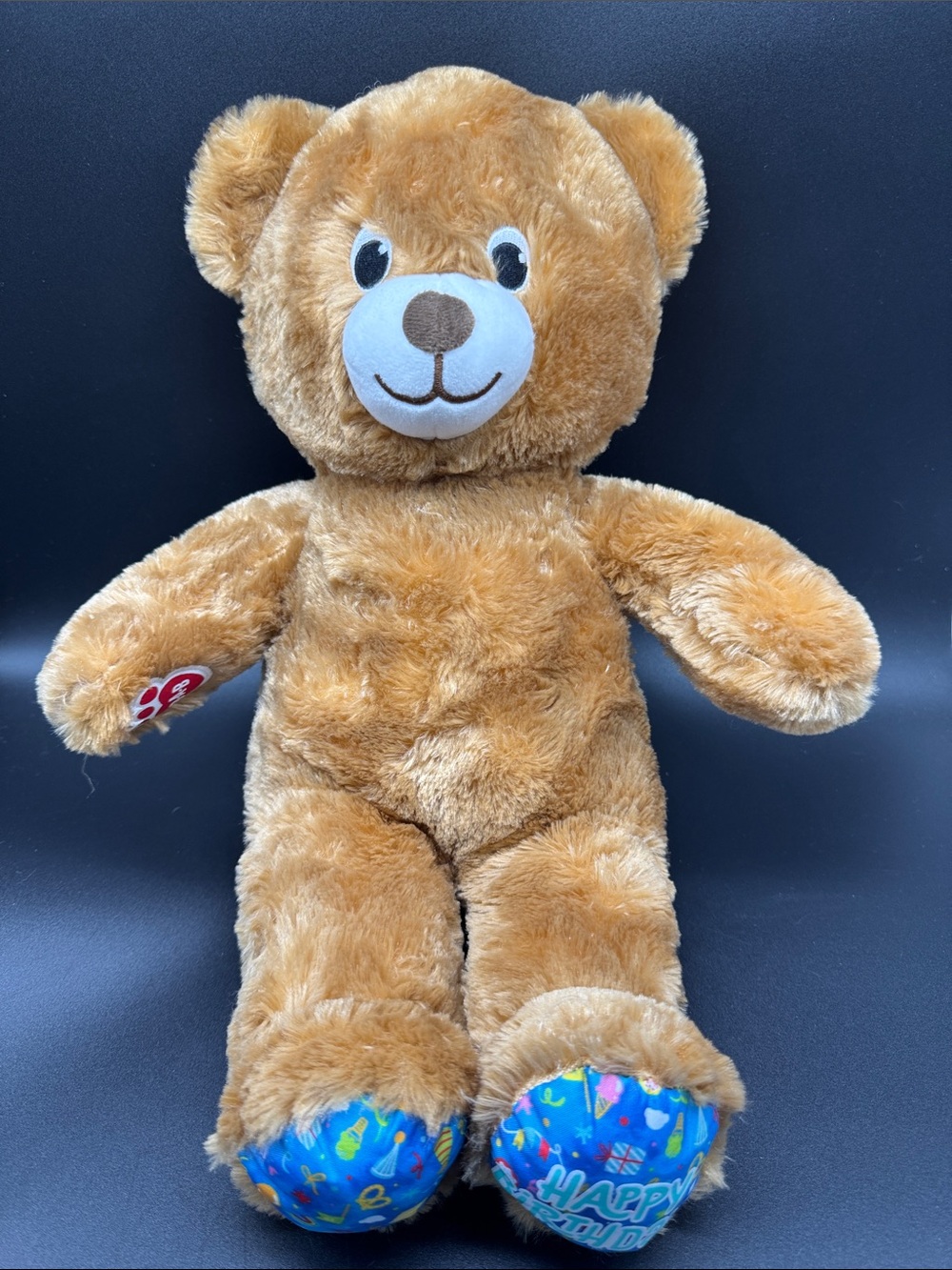 Build-A-Bear Brown Plush Teddy with Blue 'Happy Birthday' Footpads